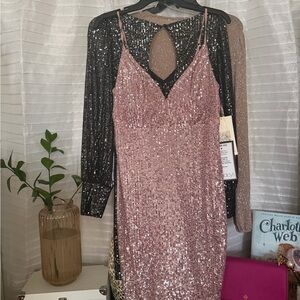 Emerald Sundae Pink Sequin Backless Dress